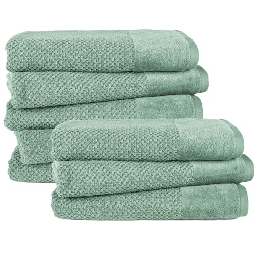 Pure Label 8-TLG. Badetücher Set mit Anhängeschlaufe aus 100% Baumwolle, saugstark, weich und Oeko-TEX Zertifiziert - 8 Badetücher aus Baumwolle 70x140 cm, Grün - Salbeigrün Pure Label 8-TLG. Badetücher Set mit Anhängeschlaufe aus 100% Baumwolle, saugstark, weich und Oeko-TEX Zertifiziert - 8 Badetücher aus Baumwolle 70x140 cm, Grün - Salbeigrün von Pure Label