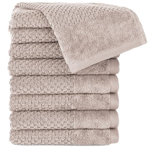 Pure Label 8-TLG. Gästehandtücher 30x50 cm mit Aufhängeschlaufe aus 100% Baumwolle, saugstark, weich und Oeko-TEX Zertifiziert - 8 Gästehandtücher Beige - Taupe, 30x50 cm von Pure Label