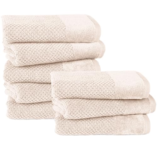 Pure Label 8-TLG. Handtücher Set mit Aufhängeschlaufen aus 100% Baumwolle, saugstark, weich und Oeko-TEX Zertifiziert - 8er Pack Handtücher 50x100 cm aus feinster Baumwolle, Creme von Pure Label