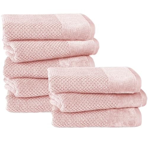 Pure Label 8-TLG. Handtücher Set mit Aufhängeschlaufen aus 100% Baumwolle, saugstark, weich und Oeko-TEX Zertifiziert - 8er Pack Handtücher 50x100 cm aus feinster Baumwolle, Rosa von Pure Label