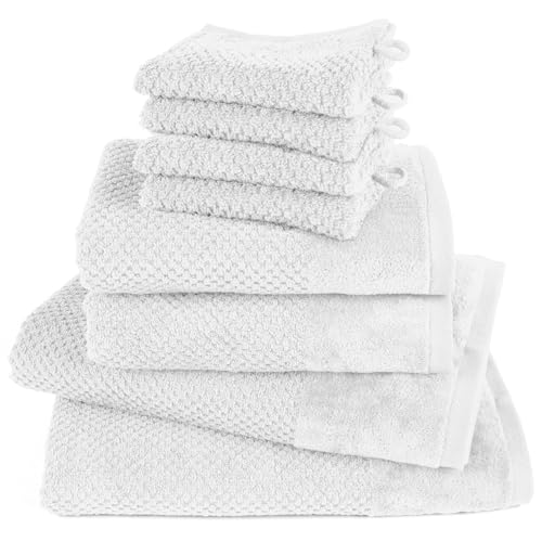 Pure Label 8-TLG. Handtücher Set mit Aufhängeschlaufen aus 100% Baumwolle, saugstark und weich - 2X Badetuch (70x140 cm) 2X Handtuch (50x100cm) 4X Waschlappen (16x21 cm), Weiß von Pure Label