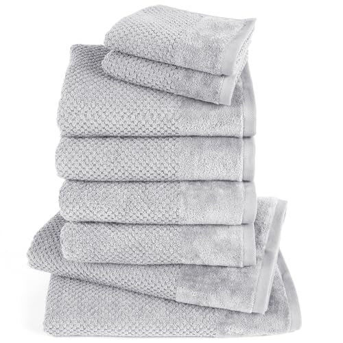 Pure Label 8-TLG. Handtücher Set mit Aufhängeschlaufen aus 100% Baumwolle, saugstark und weich - 2X Badetuch (70x140 cm) 4X Handtuch (50x100cm) 2X Gästetuch (30x50 cm), Hellgrau von Pure Label