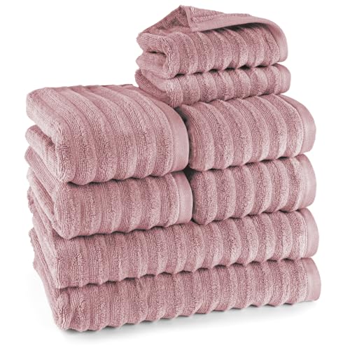 Pure Label 8-TLG. Handtücher Set mit Aufhängeschlaufen aus 100% Baumwolle, saugstark und weich - 2X Badetuch (70x140cm) 4X Handtuch (50x100cm) 2X Gästetuch (30x50cm), Mauve von Pure Label