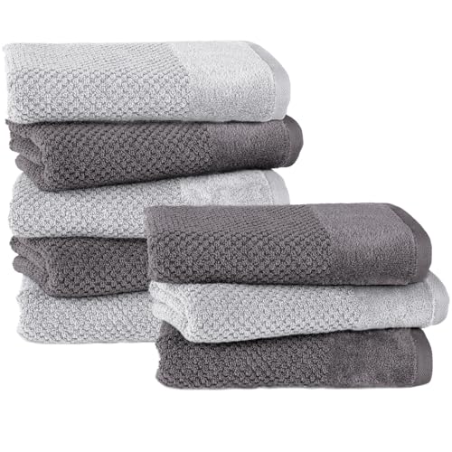 Pure Label 8-TLG. Handtücher Set mit Aufhängeschlaufen aus 100% Baumwolle, saugstark und weich - 8er Pack Handtücher 50x100 cm auf feinster aus feinster Baumwolle, Anthrazit | Grau von Pure Label