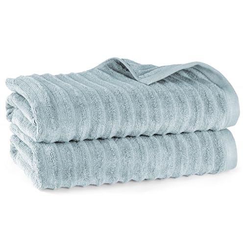 Pure Label Badetuch - 2er-Pack 70x140cm aus 100% Baumwolle - saugstark, schnelltrockend & weich - Duschtücher mit Anhängeschlaufe - Oeko-TEX Zertifiziert - Blaugrau von Pure Label