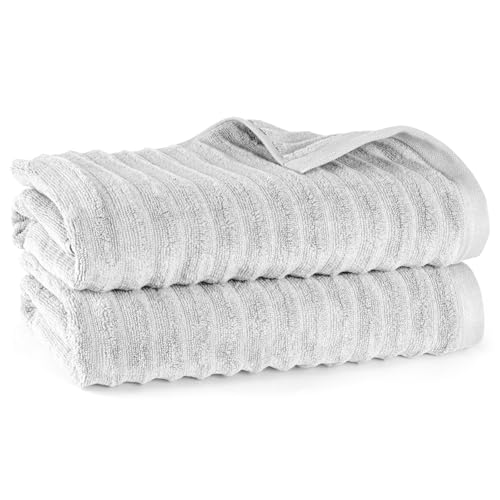 Pure Label Badetuch - 2er-Pack 70x140cm aus 100% Baumwolle - saugstark, schnelltrockend & weich - Duschtücher mit Anhängeschlaufe - Oeko-TEX Zertifiziert - Hellgrau von Pure Label