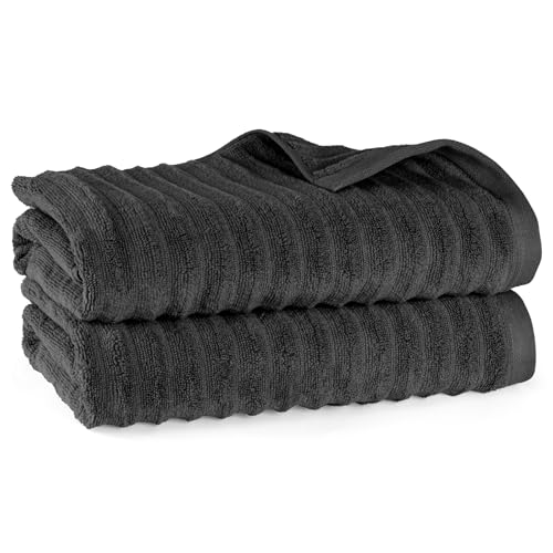 Pure Label Badetuch - 2er-Pack 70x140cm aus 100% Baumwolle - saugstark, schnelltrockend & weich - Duschtücher mit Anhängeschlaufe - Oeko-TEX Zertifiziert - Schwarz von Pure Label
