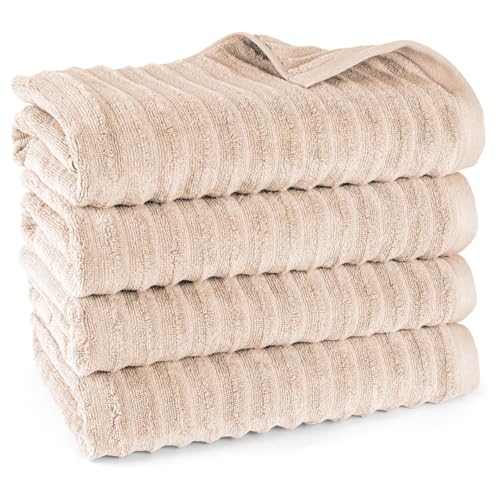 Pure Label Badetuch - 4er-Pack 70x140cm aus 100% Baumwolle - saugstark, schnelltrockend & weich - Duschtücher mit Anhängeschlaufe - Oeko-TEX Zertifiziert - Beige von Pure Label