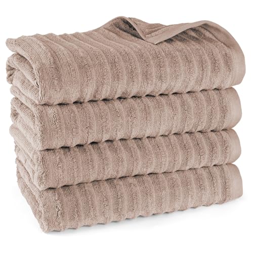 Pure Label Badetuch - 4er-Pack 70x140cm aus 100% Baumwolle - saugstark, schnelltrockend & weich - Duschtücher mit Anhängeschlaufe - Oeko-TEX Zertifiziert - Hellbraun von Pure Label
