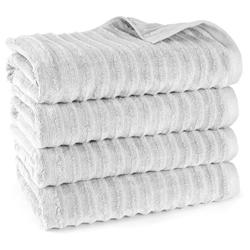 Pure Label Badetuch - 4er-Pack 70x140cm aus 100% Baumwolle - saugstark, schnelltrockend & weich - Duschtücher mit Anhängeschlaufe - Oeko-TEX Zertifiziert - Hellgrau von Pure Label