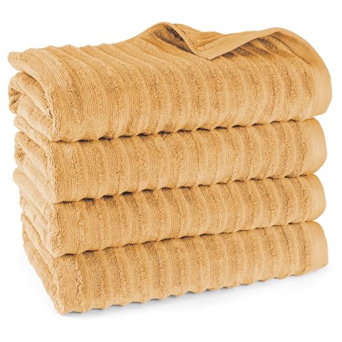 Pure Label Badetuch - 4er-Pack 70x140cm aus 100% Baumwolle - saugstark, schnelltrockend & weich - Duschtücher mit Anhängeschlaufe - Oeko-TEX Zertifiziert - Safran von Pure Label