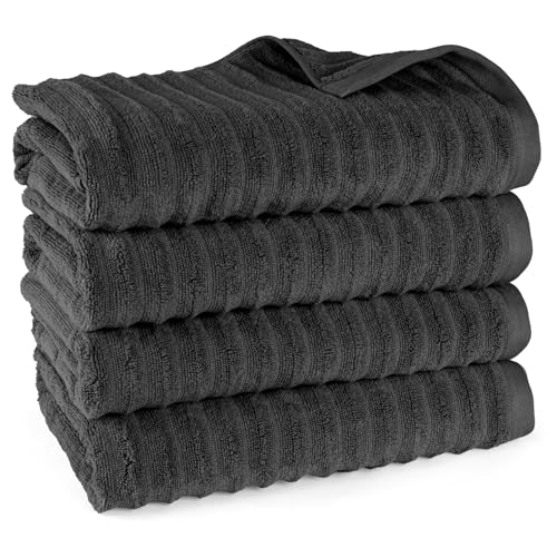 Pure Label Badetuch - 4er-Pack 70x140cm aus 100% Baumwolle - saugstark, schnelltrockend & weich - Duschtücher mit Anhängeschlaufe - Oeko-TEX Zertifiziert - Schwarz von Pure Label
