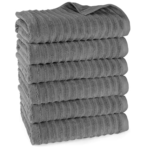 Pure Label Badetuch - 6er-Pack 70x140cm aus 100% Baumwolle - saugstark, schnelltrockend & weich - Duschtücher mit Anhängeschlaufe - Oeko-TEX Zertifiziert - Anthrazit von Pure Label