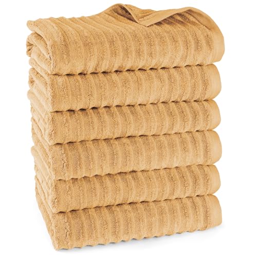Pure Label Badetuch - 6er-Pack 70x140cm aus 100% Baumwolle - saugstark, schnelltrockend & weich - Duschtücher mit Anhängeschlaufe - Oeko-TEX Zertifiziert - Safran von Pure Label