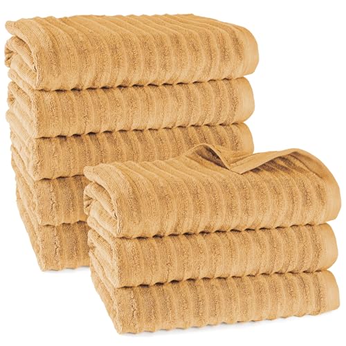 Pure Label Badetuch - 8er-Pack 70x140cm aus 100% Baumwolle - saugstark, schnelltrockend & weich - Duschtücher mit Anhängeschlaufe - Oeko-TEX Zertifiziert - Safran von Pure Label