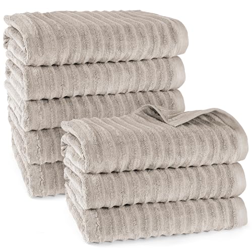 Pure Label Badetuch - 8er-Pack 70x140cm aus 100% Baumwolle - saugstark, schnelltrockend & weich - Duschtücher mit Anhängeschlaufe - Oeko-TEX Zertifiziert - Taupe von Pure Label