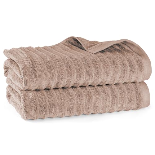 Pure Label Badetuch - 2er-Pack 70x140cm aus 100% Baumwolle - saugstark, schnelltrockend & weich - Duschtücher mit Anhängeschlaufe - Oeko-TEX Zertifiziert - Hellbraun von Pure Label