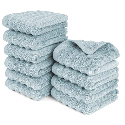 Pure Label Gasthandtuch - 10er-Pack 30x50cm aus 100% Baumwolle - saugstark, schnelltrockend & weich - Gästehandtuch mit Anhängeschlaufe - Oeko-TEX Zertifiziert - Blaugrau von Pure Label