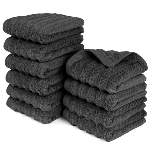 Pure Label Gasthandtuch - 10er-Pack 30x50cm aus 100% Baumwolle - saugstark, schnelltrockend & weich - Gästehandtuch mit Anhängeschlaufe - Oeko-TEX Zertifiziert - Schwarz von Pure Label
