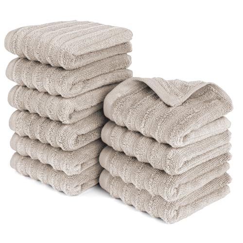 Pure Label Gasthandtuch - 10er-Pack 30x50cm aus 100% Baumwolle - saugstark, schnelltrockend & weich - Gästehandtuch mit Anhängeschlaufe - Oeko-TEX Zertifiziert - Taupe von Pure Label