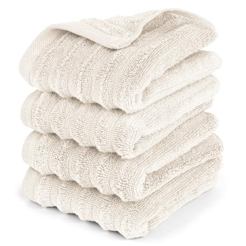 Pure Label Gasthandtuch - 4er-Pack 30x50cm aus 100% Baumwolle - saugstark, schnelltrockend & weich - Gästehandtuch mit Anhängeschlaufe - Oeko-TEX Zertifiziert - Creme von Pure Label