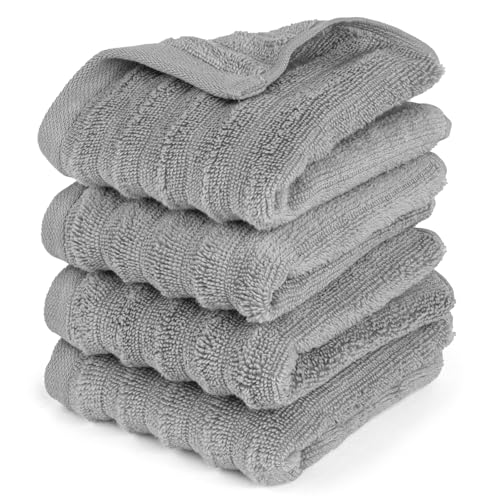 Pure Label Gasthandtuch - 4er-Pack 30x50cm aus 100% Baumwolle - saugstark, schnelltrockend & weich - Gästehandtuch mit Anhängeschlaufe - Oeko-TEX Zertifiziert - Dunkelgrau von Pure Label