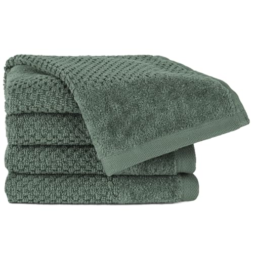 Pure Label Gasthandtuch - 4er-Pack 30x50cm aus 100% Baumwolle - saugstark, schnelltrockend & weich - Gästehandtuch mit Anhängeschlaufe - Oeko-TEX Zertifiziert - Dunkelgrün von Pure Label