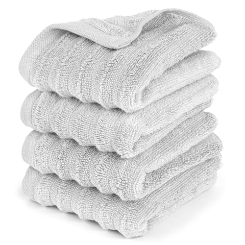 Pure Label Gasthandtuch - 4er-Pack 30x50cm aus 100% Baumwolle - saugstark, schnelltrockend & weich - Gästehandtuch mit Anhängeschlaufe - Oeko-TEX Zertifiziert - Hellgrau von Pure Label