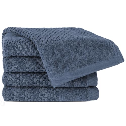 Pure Label Gasthandtuch - 4er-Pack 30x50cm aus 100% Baumwolle - saugstark, schnelltrockend & weich - Gästehandtuch mit Anhängeschlaufe - Oeko-TEX Zertifiziert - Jeansblau von Pure Label
