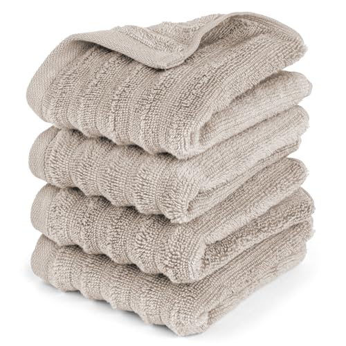 Pure Label Gasthandtuch - 4er-Pack 30x50cm aus 100% Baumwolle - saugstark, schnelltrockend & weich - Gästehandtuch mit Anhängeschlaufe - Oeko-TEX Zertifiziert - Taupe von Pure Label