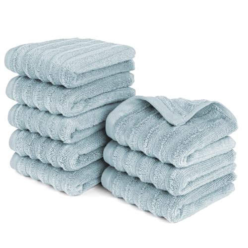Pure Label Gasthandtuch - 8er-Pack 30x50cm aus 100% Baumwolle - saugstark, schnelltrockend & weich - Gästehandtuch mit Anhängeschlaufe - Oeko-TEX Zertifiziert - Blaugrau von Pure Label