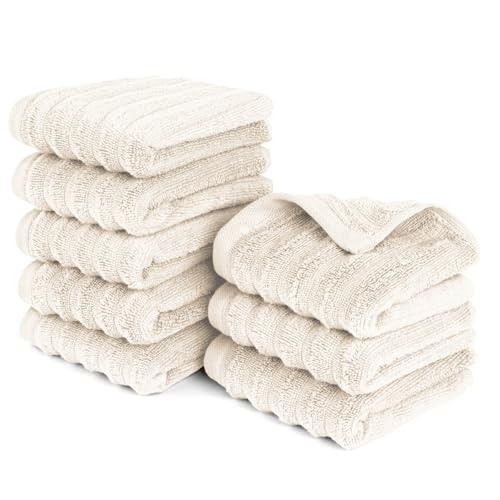 Pure Label Gasthandtuch - 8er-Pack 30x50cm aus 100% Baumwolle - saugstark, schnelltrockend & weich - Gästehandtuch mit Anhängeschlaufe - Oeko-TEX Zertifiziert - Creme von Pure Label