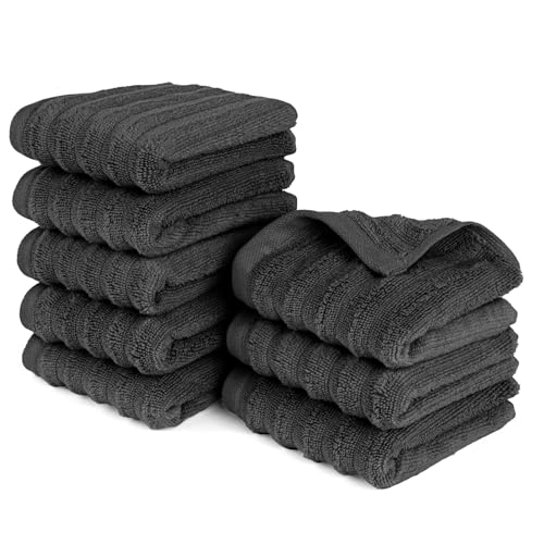 Pure Label Gasthandtuch - 8er-Pack 30x50cm aus 100% Baumwolle - saugstark, schnelltrockend & weich - Gästehandtuch mit Anhängeschlaufe - Oeko-TEX Zertifiziert - Schwarz von Pure Label