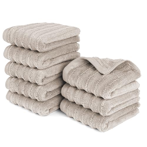 Pure Label Gasthandtuch - 8er-Pack 30x50cm aus 100% Baumwolle - saugstark, schnelltrockend & weich - Gästehandtuch mit Anhängeschlaufe - Oeko-TEX Zertifiziert - Taupe von Pure Label