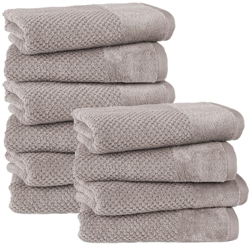 Pure Label Handtuch - 10er-Pack 50x100cm aus 100% Baumwolle - saugstark, schnelltrockend & weich - Handtücher mit Anhängeschlaufe - Oeko-TEX Zertifiziert - Taupe von Pure Label