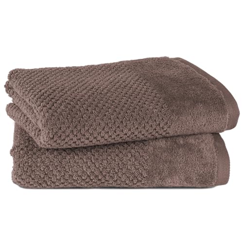 Pure Label Handtuch - 2er-Pack 50x100cm aus 100% Baumwolle - saugstark, schnelltrockend & weich - Handtücher mit Anhängeschlaufe - Oeko-TEX Zertifiziert - Dunkelbraun von Pure Label