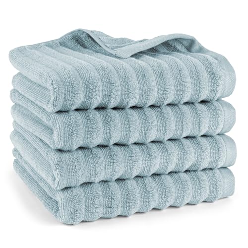 Pure Label Handtuch - 4er-Pack 50x100cm aus 100% Baumwolle - saugstark, schnelltrockend & weich - Handtücher mit Anhängeschlaufe - Oeko-TEX Zertifiziert - Blaugrau von Pure Label