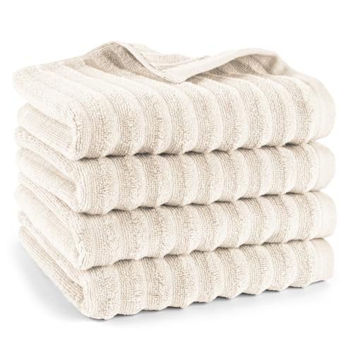 Pure Label Handtuch - 4er-Pack 50x100cm aus 100% Baumwolle - saugstark, schnelltrockend & weich - Handtücher mit Anhängeschlaufe - Oeko-TEX Zertifiziert - Creme von Pure Label