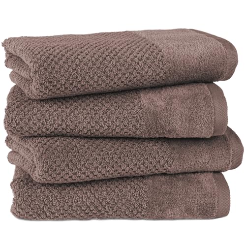 Pure Label Handtuch - 4er-Pack 50x100cm aus 100% Baumwolle - saugstark, schnelltrockend & weich - Handtücher mit Anhängeschlaufe - Oeko-TEX Zertifiziert - Dunkelbraun von Pure Label