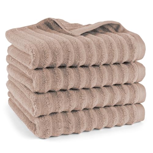 Pure Label Handtuch - 4er-Pack 50x100cm aus 100% Baumwolle - saugstark, schnelltrockend & weich - Handtücher mit Anhängeschlaufe - Oeko-TEX Zertifiziert - Hellbraun von Pure Label
