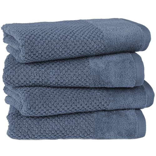 Pure Label Handtuch - 4er-Pack 50x100cm aus 100% Baumwolle - saugstark, schnelltrockend & weich - Handtücher mit Anhängeschlaufe - Oeko-TEX Zertifiziert - Jeansblau von Pure Label