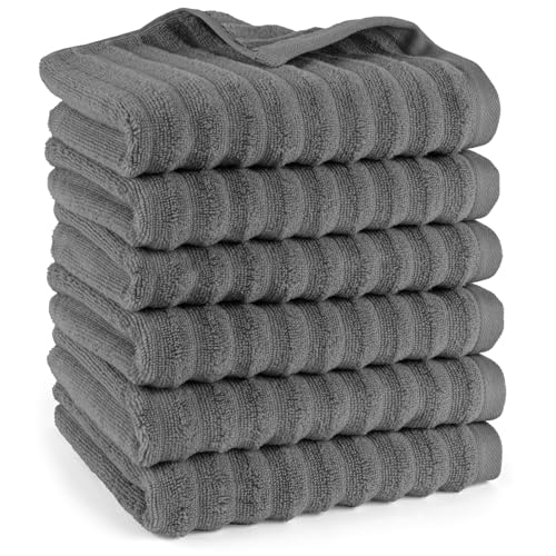 Pure Label Handtuch - 6er-Pack 50x100cm aus 100% Baumwolle - saugstark, schnelltrockend & weich - Handtücher mit Anhängeschlaufe - Oeko-TEX Zertifiziert - Anthrazit von Pure Label