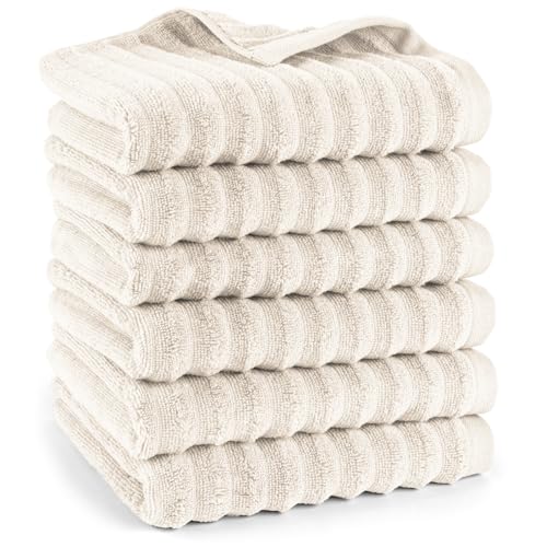 Pure Label Handtuch - 6er-Pack 50x100cm aus 100% Baumwolle - saugstark, schnelltrockend & weich - Handtücher mit Anhängeschlaufe - Oeko-TEX Zertifiziert - Creme von Pure Label