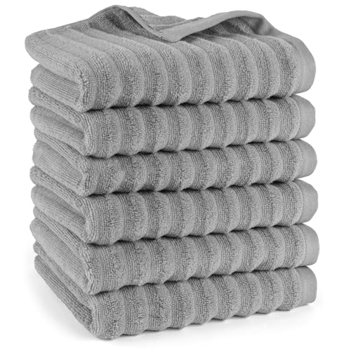 Pure Label Handtuch - 6er-Pack 50x100cm aus 100% Baumwolle - saugstark, schnelltrockend & weich - Handtücher mit Anhängeschlaufe - Oeko-TEX Zertifiziert - Dunkelgrau von Pure Label