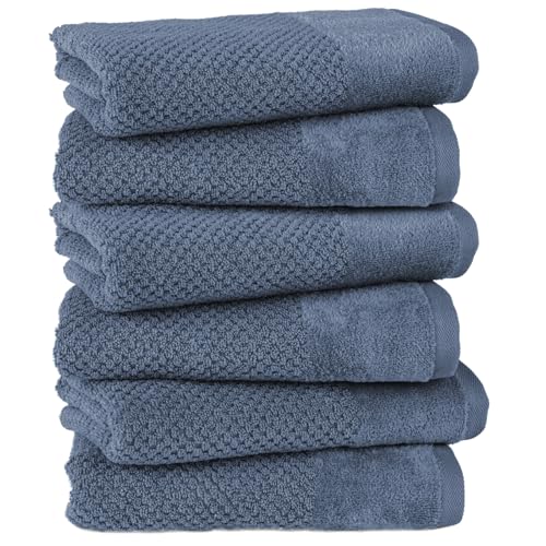 Pure Label Handtuch - 6er-Pack 50x100cm aus 100% Baumwolle - saugstark, schnelltrockend & weich - Handtücher mit Anhängeschlaufe - Oeko-TEX Zertifiziert - Jeansblau von Pure Label