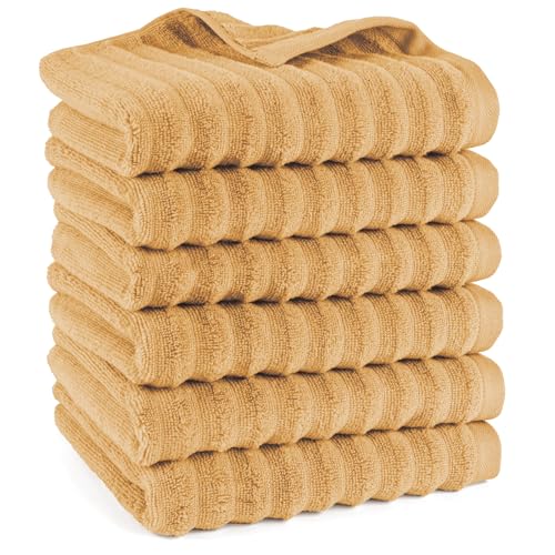 Pure Label Handtuch - 6er-Pack 50x100cm aus 100% Baumwolle - saugstark, schnelltrockend & weich - Handtücher mit Anhängeschlaufe - Oeko-TEX Zertifiziert - Safran von Pure Label