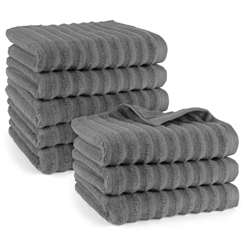 Pure Label Handtuch - 8er-Pack 50x100cm aus 100% Baumwolle - saugstark, schnelltrockend & weich - Handtücher mit Anhängeschlaufe - Oeko-TEX Zertifiziert - Anthrazit von Pure Label