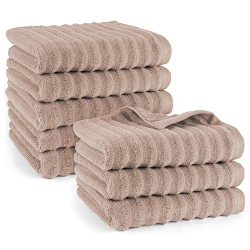 Pure Label Handtuch - 8er-Pack 50x100cm aus 100% Baumwolle - saugstark, schnelltrockend & weich - Handtücher mit Anhängeschlaufe - Oeko-TEX Zertifiziert - Hellbraun von Pure Label