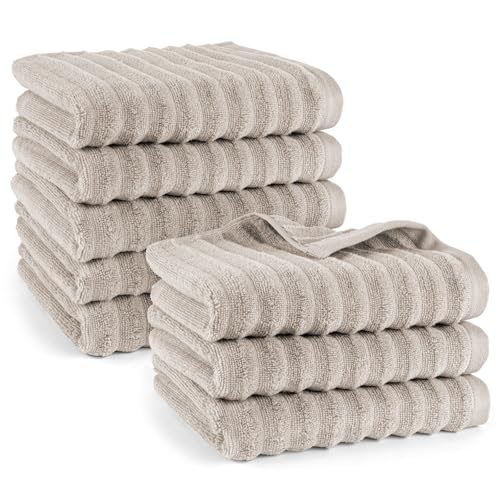 Pure Label Handtuch - 8er-Pack 50x100cm aus 100% Baumwolle - saugstark, schnelltrockend & weich - Handtücher mit Anhängeschlaufe - Oeko-TEX Zertifiziert - Taupe von Pure Label