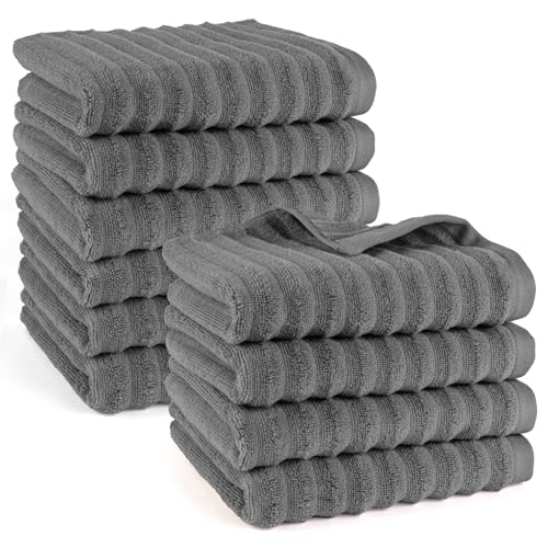 Pure Label Handtuch - 10er-Pack 50x100cm aus 100% Baumwolle - saugstark, schnelltrockend & weich - Handtücher mit Anhängeschlaufe - Oeko-TEX Zertifiziert - Anthrazit von Pure Label